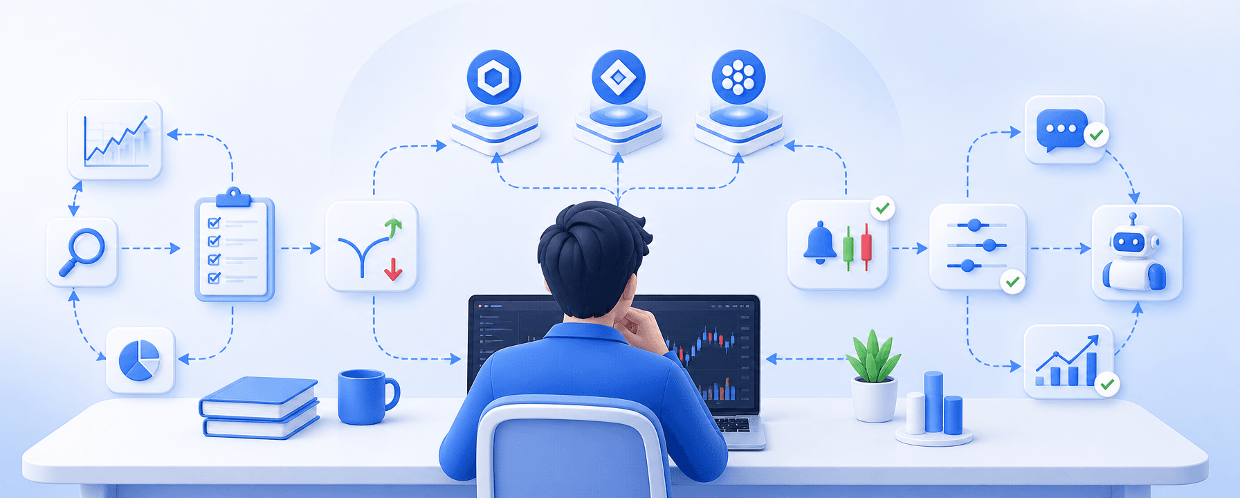 Abstract comparison of terminal-led trading and signal-led crypto automation workflows.