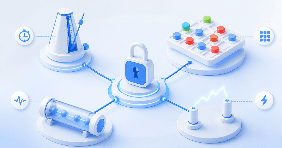 Four crypto-trading automation paths—DCA, grid, signals, and alerts—connecting through a protected exchange gate.