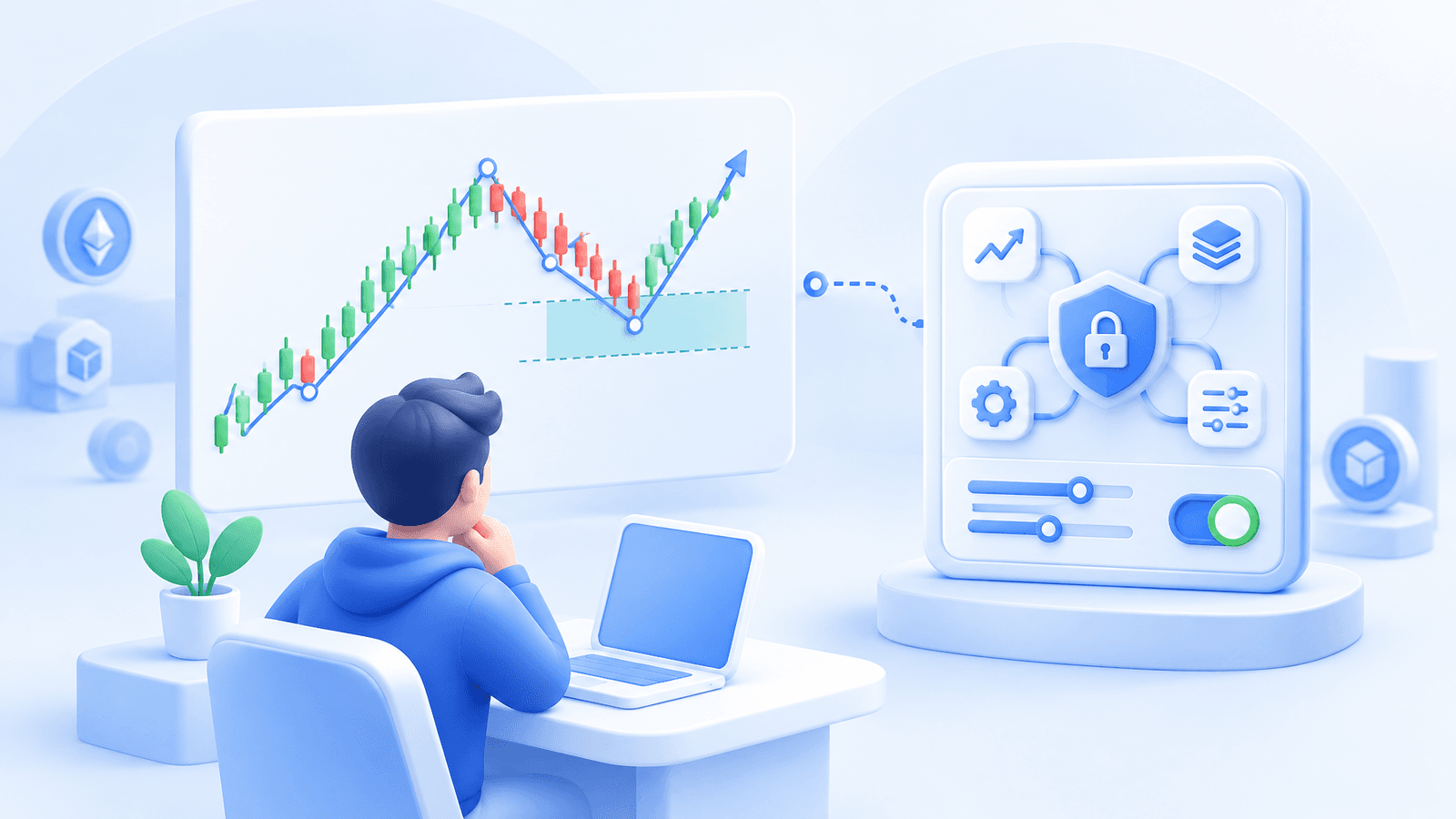 Trader reviewing Fibonacci retracement zones before configuring a crypto trading bot.