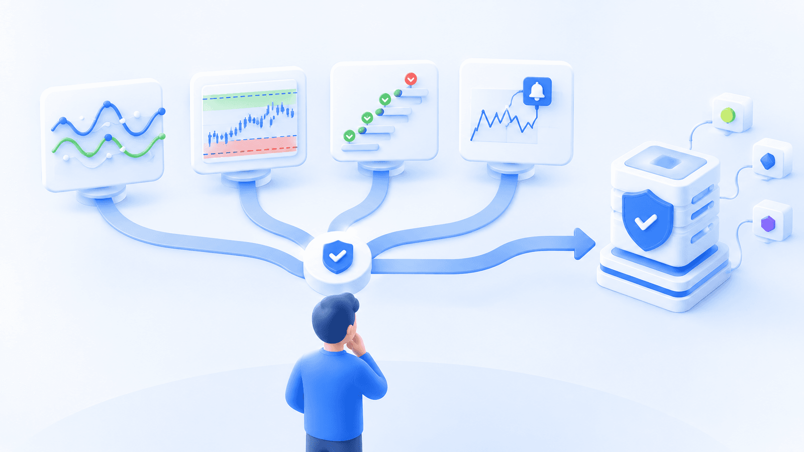Trader comparing crypto trading bot workflows by strategy and risk controls.