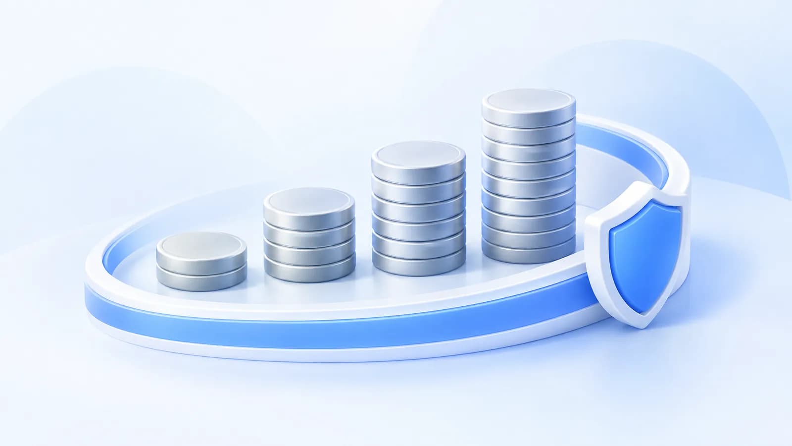 Metal token stacks arranged beside a curved rail.