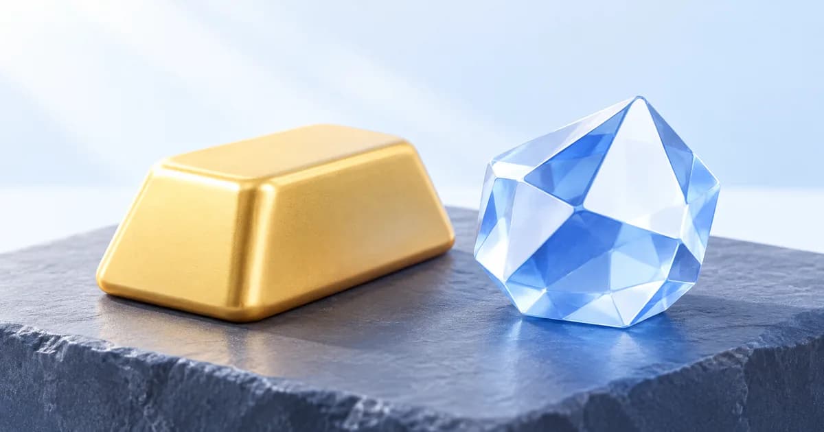 A gold bar beside a translucent sphere with luminous connections.