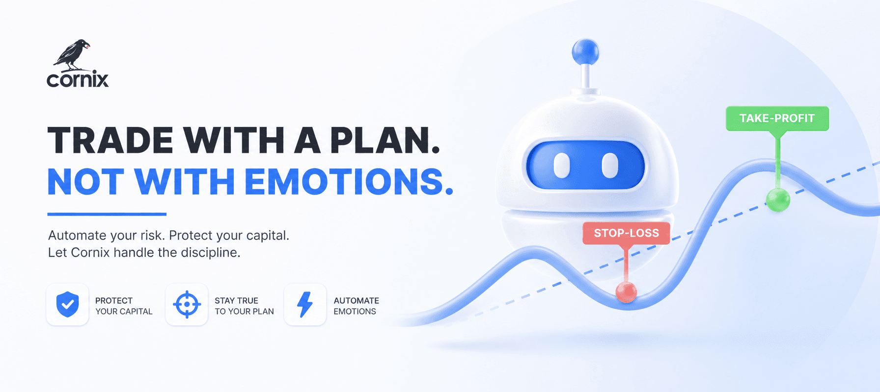 Crypto bot dashboard illustration with stop-loss and take-profit markers on a price chart