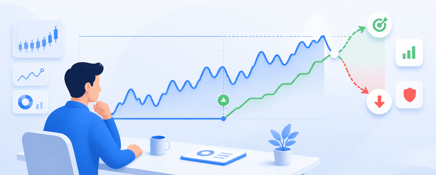 Illustration comparing a fixed crypto stop-loss with a trailing stop after a favorable price move.