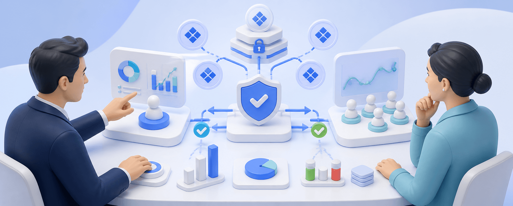 Operators evaluating branded crypto trading platform controls and client account access