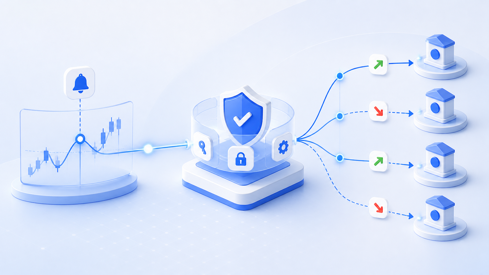 Abstract TradingView and signal-routing workflow across exchange accounts.