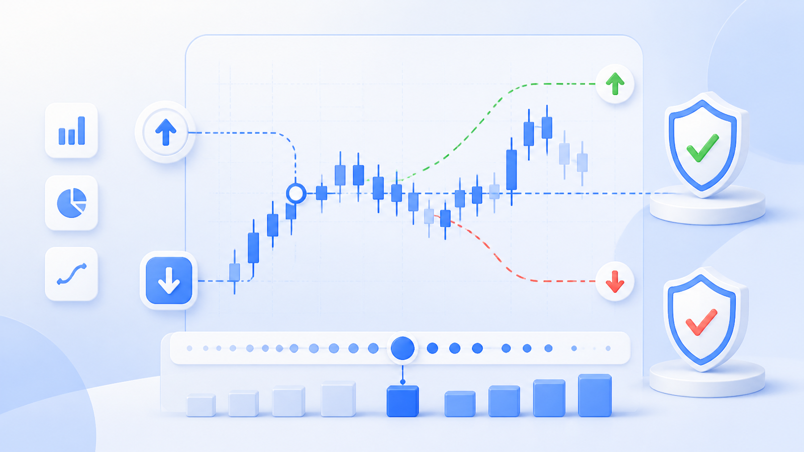 Abstract visual showing how trade entry, position size, stop-loss, and target work together in a crypto strategy test.